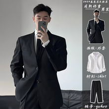 成熟稳重垫肩西服外套潮男装v三件套高级感订婚套装DK制服休闲西