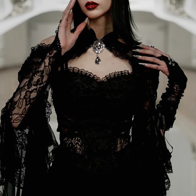速发哥特亚比风蕾丝姬袖坎肩开衫外套lita黑色辣妹镂空外搭小披肩