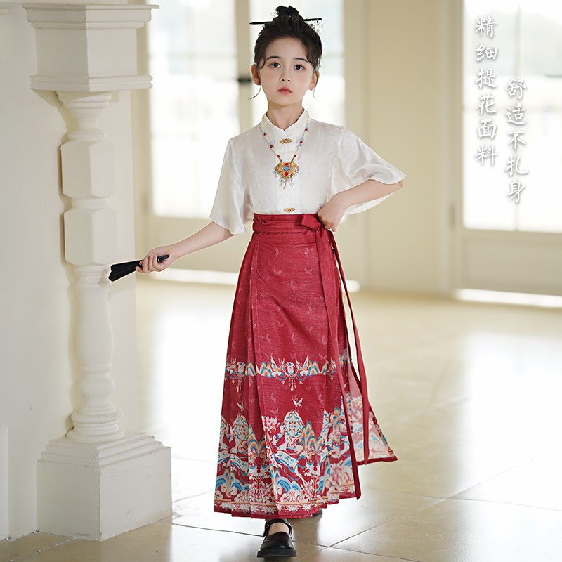 速发马面裙儿童2024新款套装日常古装薄款演出服上衣红夏季汉服