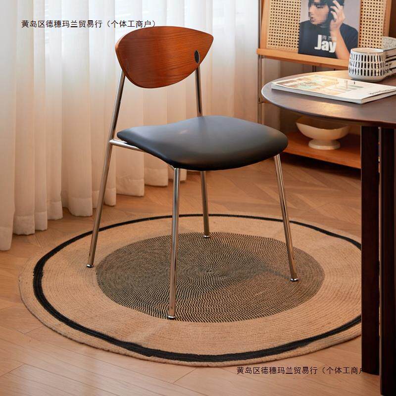 简约餐椅设计师椅中古小户型实木家用复古餐桌不锈钢靠背北欧包邮