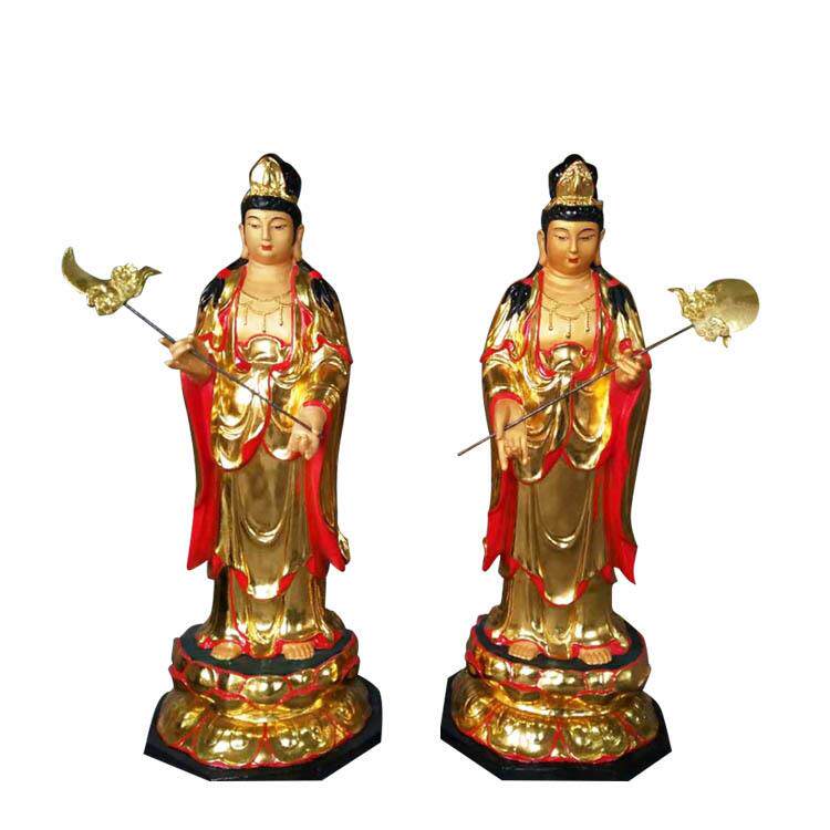 东方三圣塑像日光菩萨塑像月光菩萨塑像彩绘贴金树脂玻璃钢
