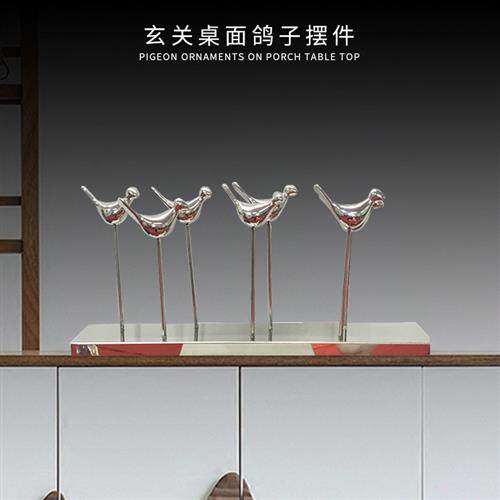 创意家居饰品小鸟摆件青青绿草坪鸽子雕塑酒店工程不锈钢动物艺术