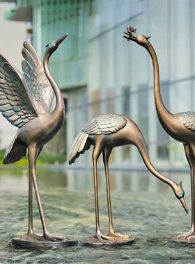 户外仿铜仙鹤雕塑玻璃钢园林水景装饰品景观庭院公园丹顶鹤鸟摆件