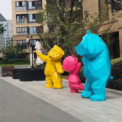 大型玻璃钢雕塑定制几何抽象切面熊鹿兔子摆件户外园林景观美陈