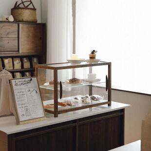 复古北美黑胡桃木实木玻璃面包展示柜咖啡店甜品茶具陈列架收纳柜