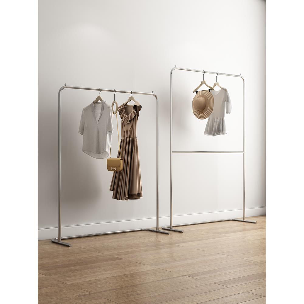 服装店展示架简约不锈钢衣架落地上下双层架子女装店货架陈列架