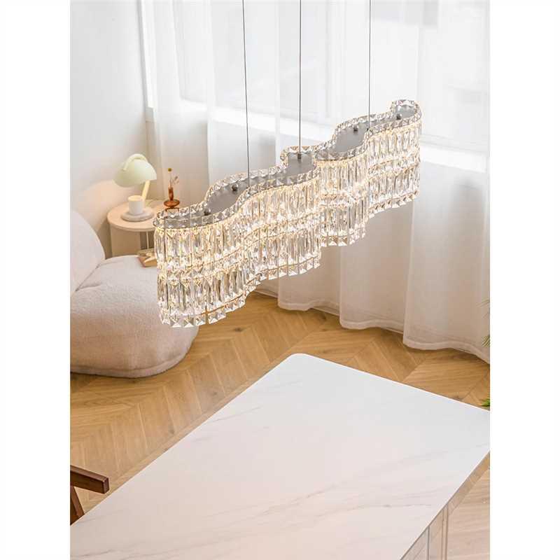 法式轻奢水晶餐厅吊灯后现代简约餐桌吧台设计师长条高端中山灯具