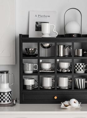 黑色无背板置物架北欧风格展示架艺术风格多功能收纳架长方形密度