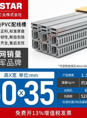 极速PVC线高50x宽床5m槽m塑料灰色0配线槽25工FXW业机电箱用开口