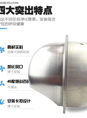 罗洛亚304不锈钢风帽外墙出风口室外排风口防风罩防雨透气帽排烟