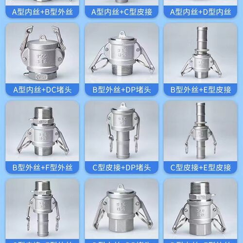 304不锈钢BF型快速接头公头双外牙外螺纹高压水管活接卡扣式扳把