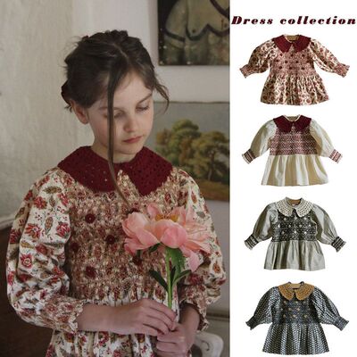 儿童连衣裙25秋冬BD跨境款女孩高定刺绣打揽花朵重工衬衫裙