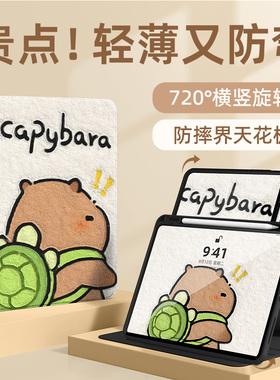 适用苹果ipad11平板保护套2025款ipadair7旋转亚克力ipadpro2024笔槽mini6防摔air5硅胶4/3保护套2背包小豚1