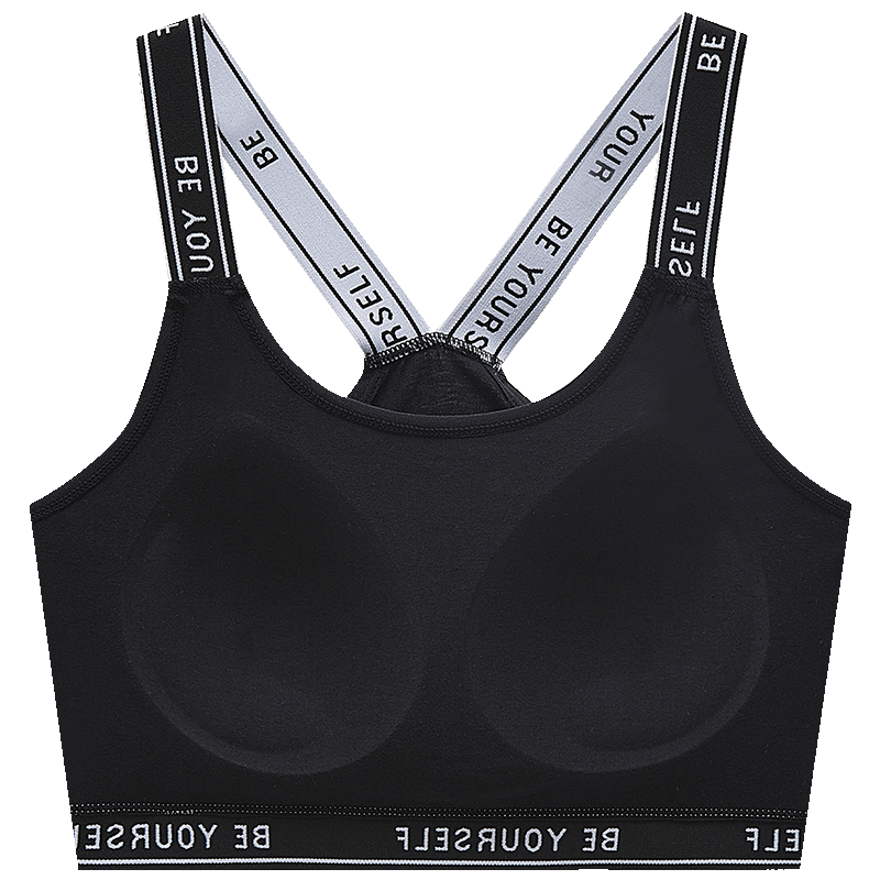 少女文胸固定杯运动防震初中高中学生纯棉抹胸背心薄美背字母吊带