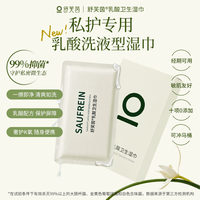 舒芙茵私处乳酸卫生湿巾女房事经期清洁厕纸可冲散温和清洁私密用