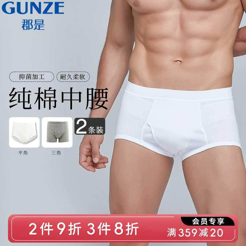 GUNZE/郡是【2条装】纯棉男内裤春秋三角裤短裤透气裤头平角裤