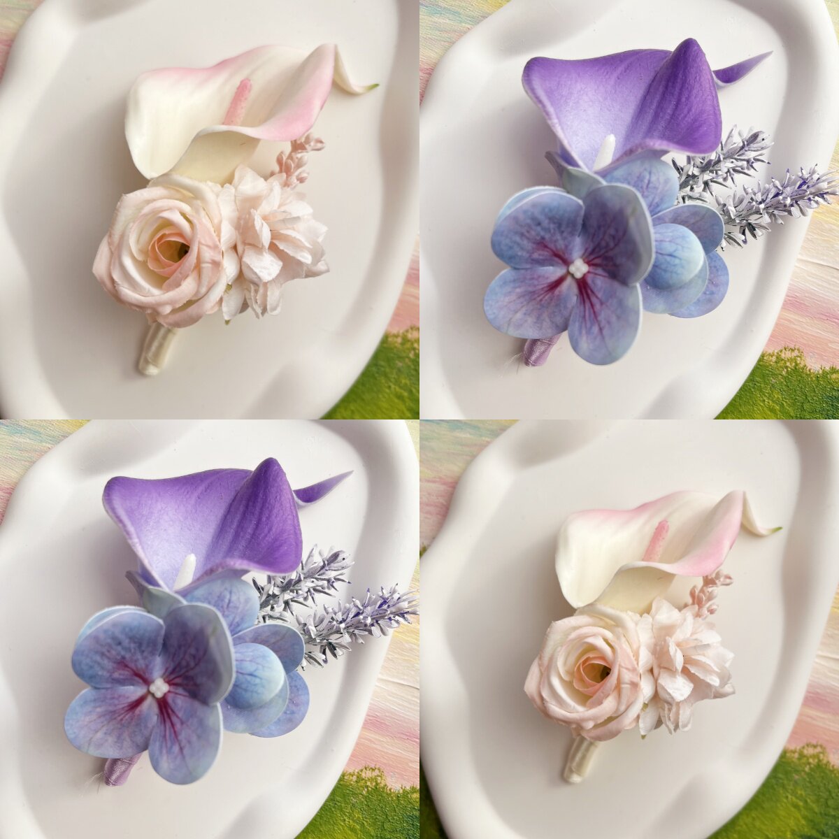 中式森系韩式粉色紫色马蹄莲色婚礼配饰仿真胸花永生花新郎新娘