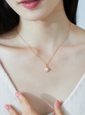 真S925银镶嵌欧泊太阳项链女