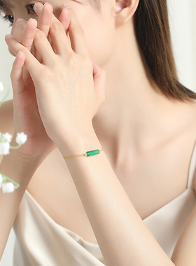 真S925银和田玉绿玛瑙年轮手链