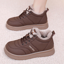 2025新款老北京棉鞋女防滑厚底保暖皮面棉靴一脚蹬加绒加厚雪地靴