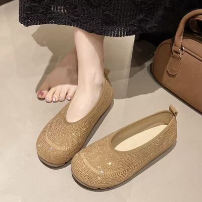 复古玛丽珍鞋女2025夏季新款布料透气一脚蹬软底水钻不累脚豆豆鞋
