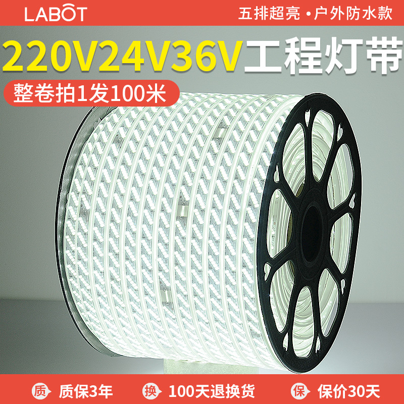 LED灯带220v户外防水地下室隧道工地亮化装饰照明白光灯条24V36V