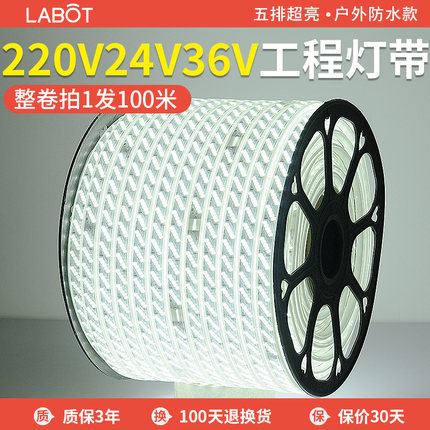 LED灯带220v户外防水地下室隧道工地亮化装饰照明白光灯条24V36V