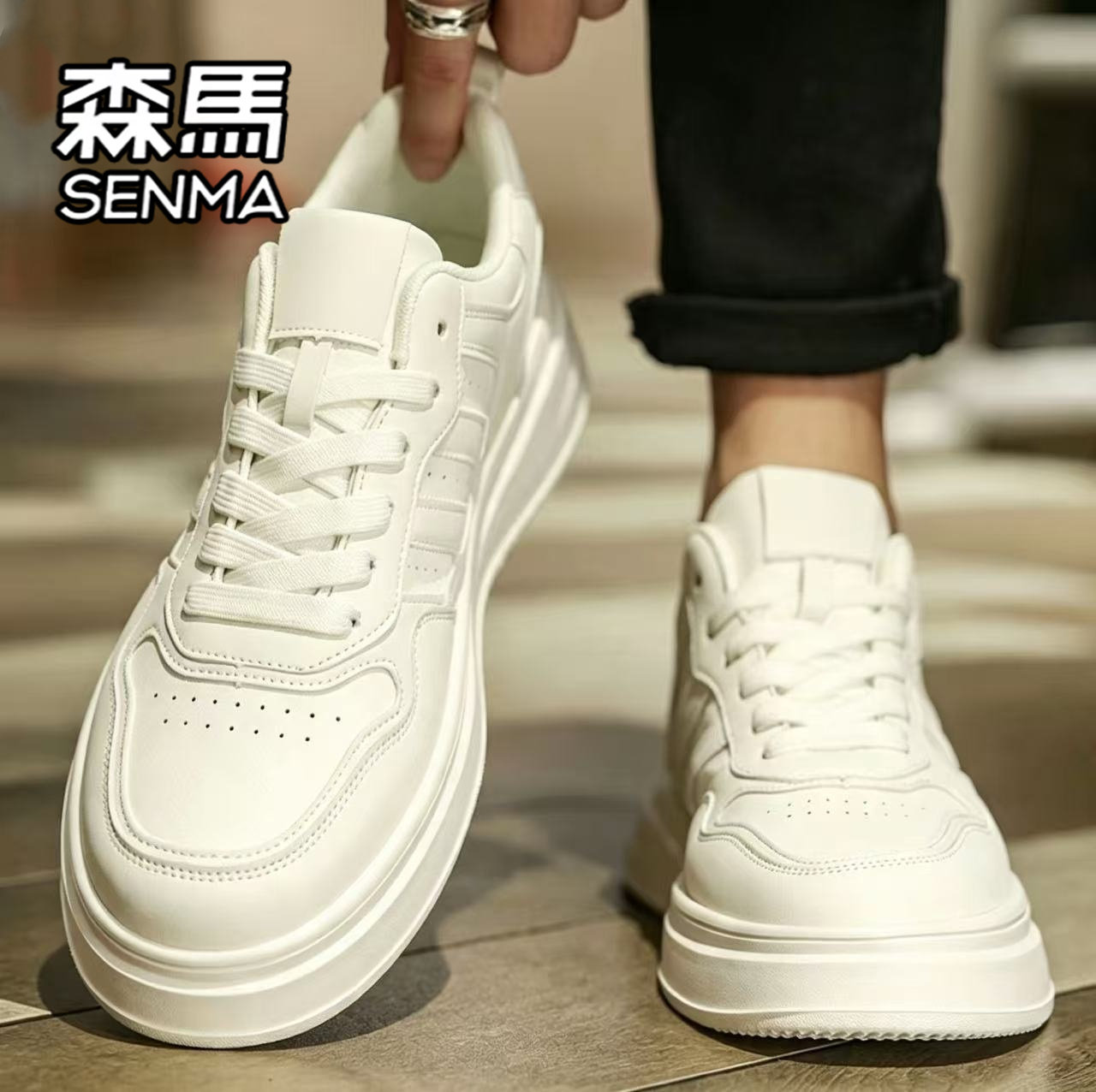 森马男鞋2026新款秋季运动休闲白色板鞋青少年真皮软底增高小白鞋