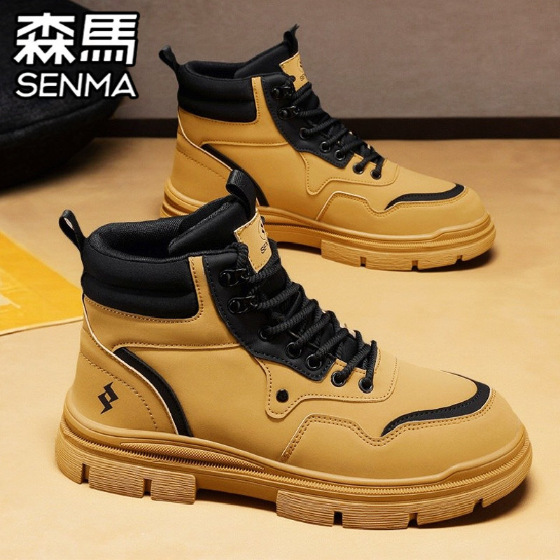 森马马丁靴男款2026新款春季高帮百搭运动休闲户外防水工装大黄靴