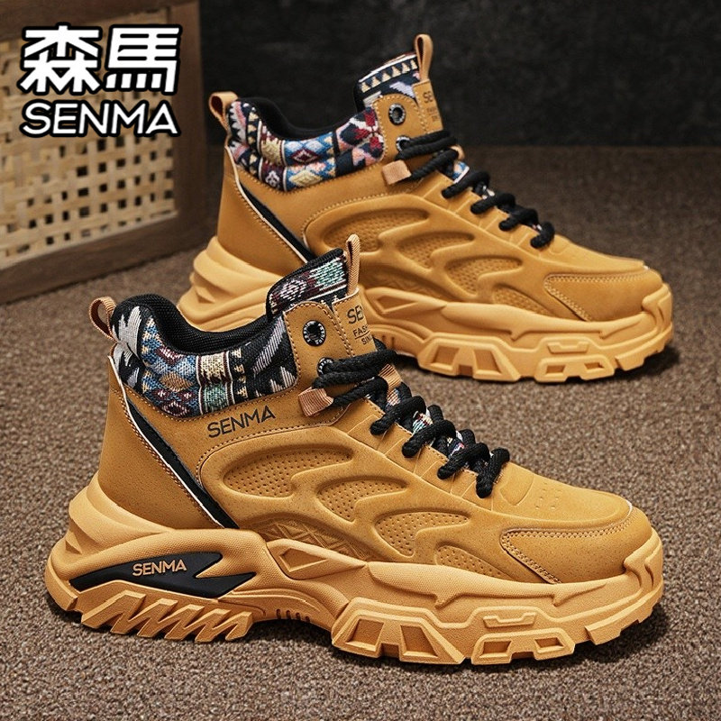 森马马丁靴男春季高帮复古百搭男士劳保鞋户外运动登山工装大黄靴