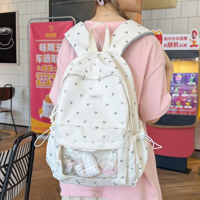 韩版ins风高颜值学院风初中生高中生双肩包大学生少女风爱心背包