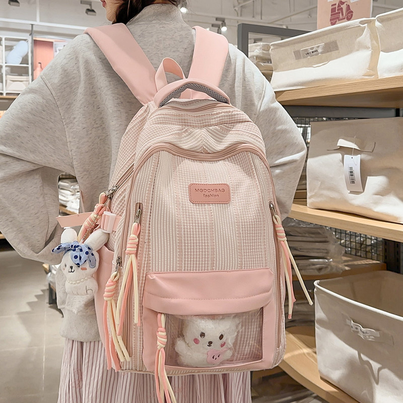 书包女韩版小清新条纹初中生高中生双肩包日系百搭小学生轻便背包