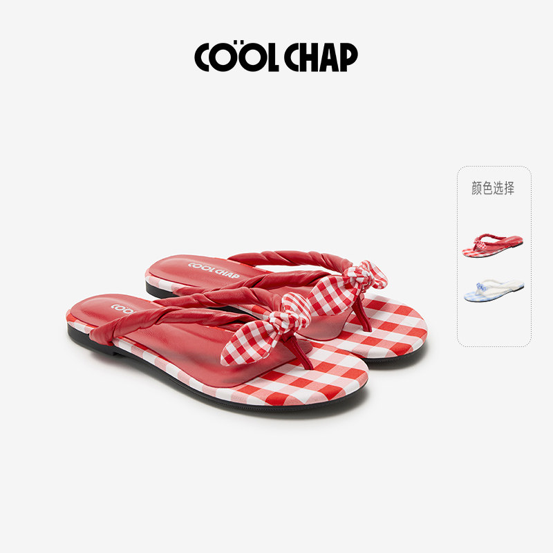 COOLCHAP法式格纹蝴蝶结人字拖图片