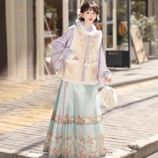 原创汉服女【兔兔】明制加绒加厚比甲交领琵琶袖马面裙套装冬季款