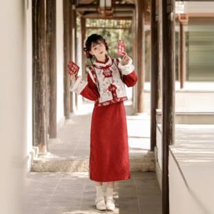 加绒马甲旗袍拜年服新年战袍冬款 国风新中式 青子衿 原创汉服女