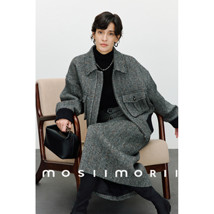 MOSIIMORII【云宙泛舟】2026年新款女人字纹毛呢外套半身裙两件套