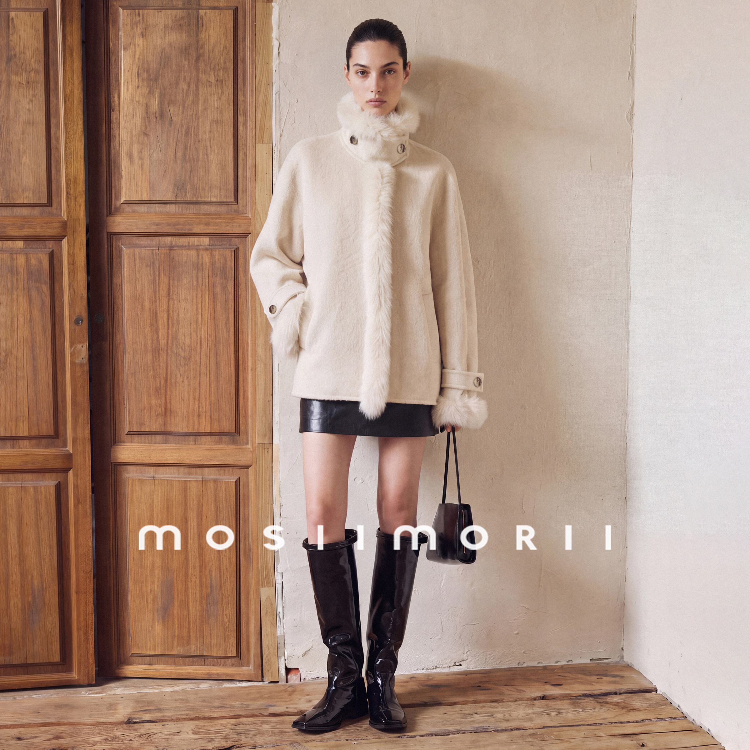 MOSIIMORII【格林威治】秋冬新款狐狸毛领短款大衣女绵羊毛呢外套