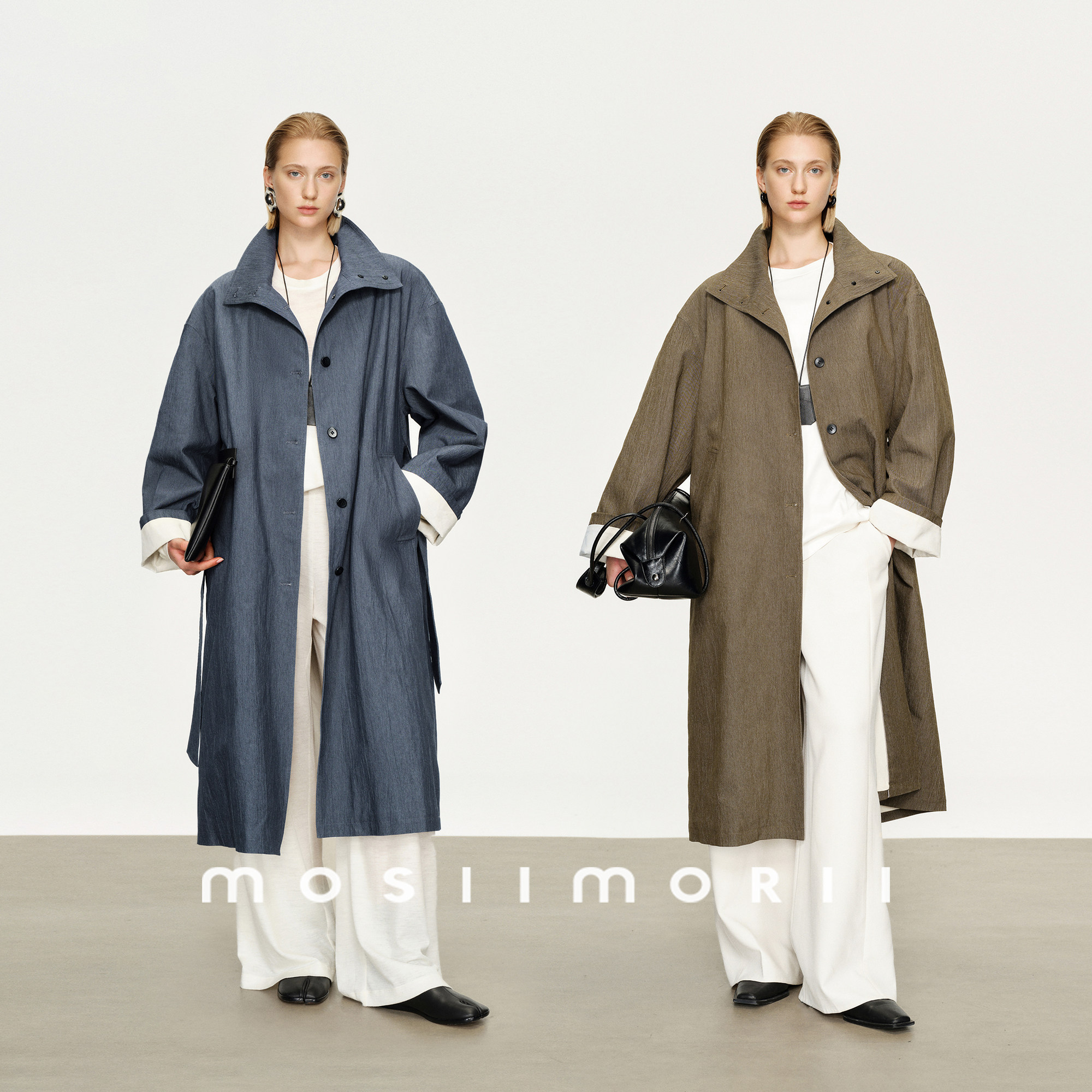 MOSIIMORII【雾雨影像】秋季中长款伞摆风衣女2026年新款立领外套