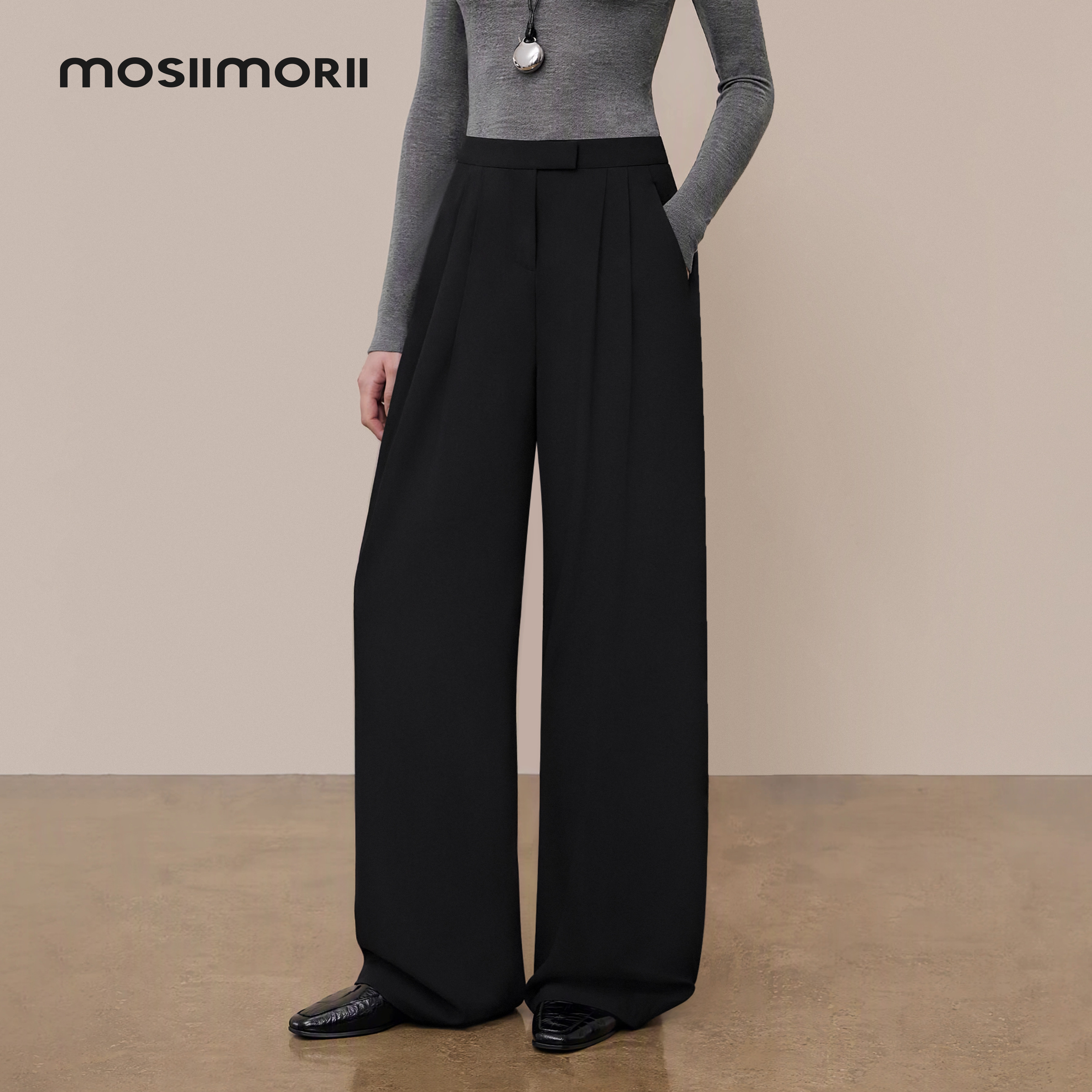 MOSIIMORII【栗色信笺】秋冬绵羊毛西装休闲裤女垂感直筒显瘦长裤