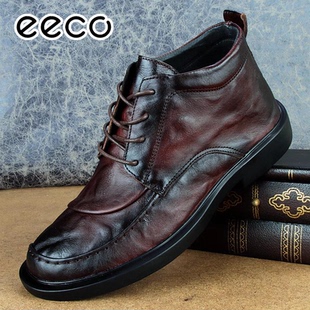 eecobron高端正品英伦真皮马丁靴男冬季加绒保暖系带厚底休闲皮靴