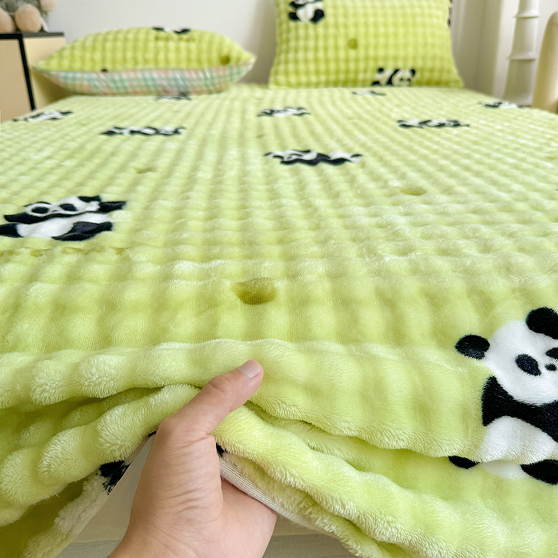 2025新款卡通加厚泡泡兔毛绒床单冬加绒夹棉榻榻米加绒床单床毛毯