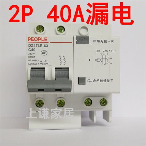人民电器2P 63A漏电保护器16家用总开关C40断路器32安培20单相25