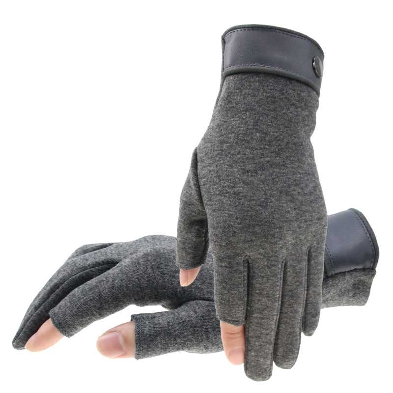 网红Winter Men Mitten 2 Fingers Exposed Keep Warm Touch Scre