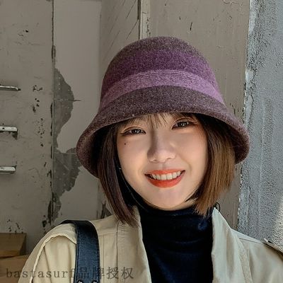网红New color matching wool autumn and winter fisherman hat