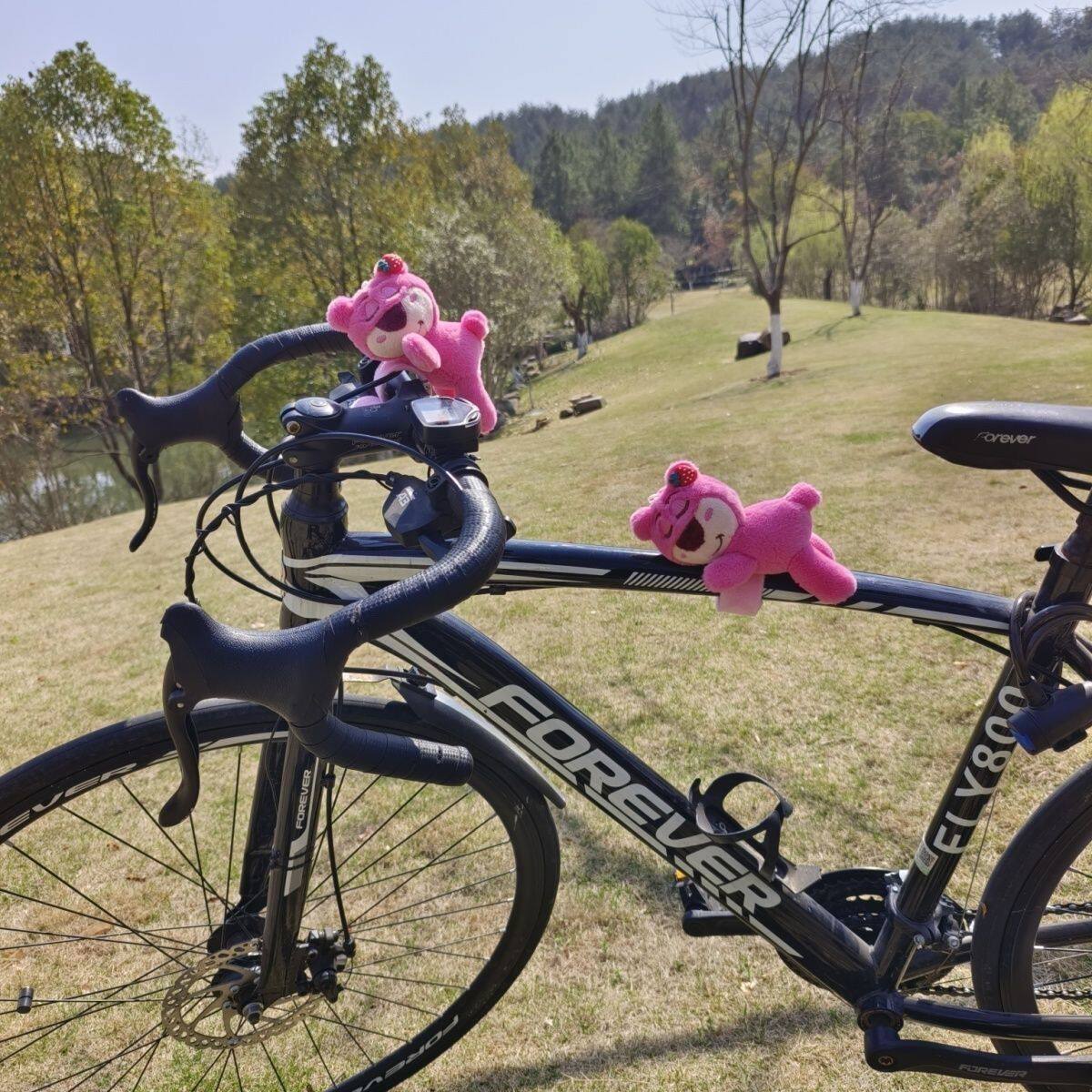 可爱自行车电动车电瓶摩托车山地车把装饰草莓熊公仔创意挂件配件
