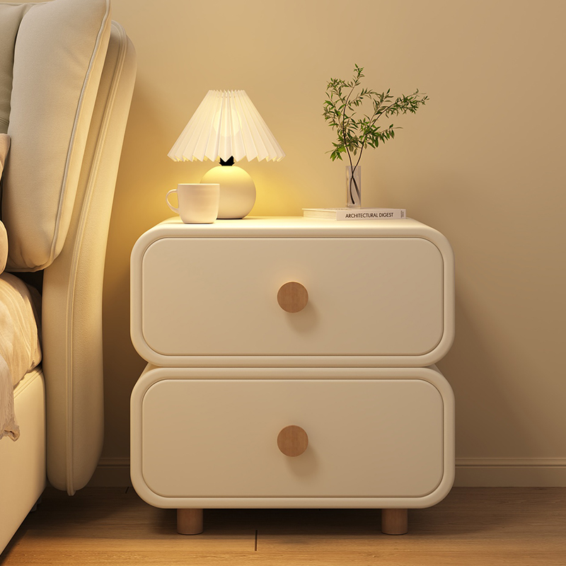 速发奶油风轻奢床头柜卧室家用简约简木床边柜极实卧室床头纳收柜
