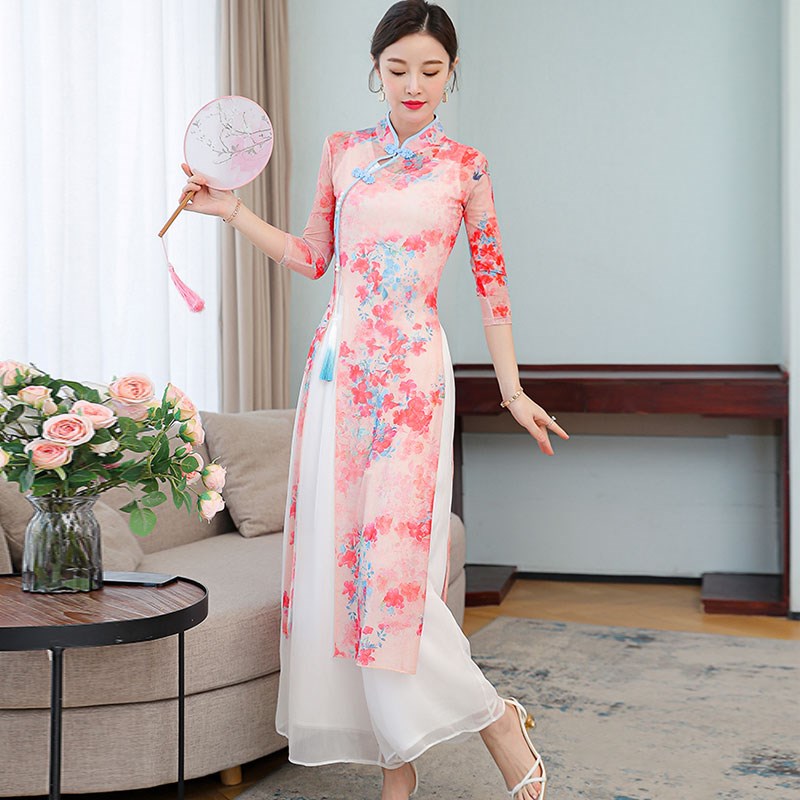 极速中国风女装秋装古典舞服装奥黛旗袍舞蹈练功服复古改良版连衣