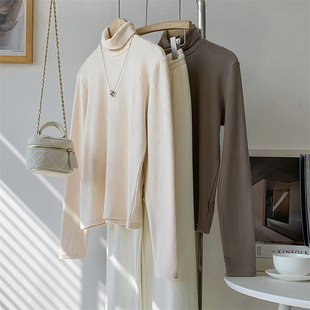 奶油白色法国绒高领打底衫 新品 女品质亲肤柔软糯糯舞蹈服练功服上