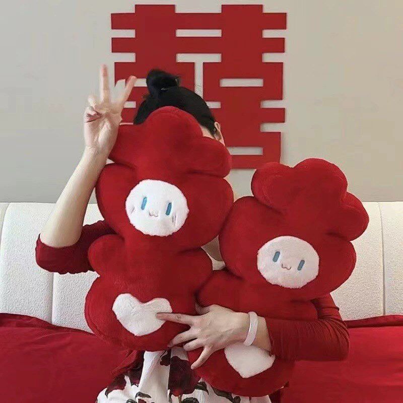 现货速发压床娃娃玩偶一对结婚新款喜字抱枕毛绒玩具可爱新婚婚房