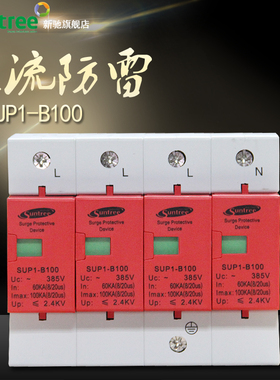 浪涌保护器防雷器A级电涌保护器SPD-B100KA 4P避雷器 家用防雷器